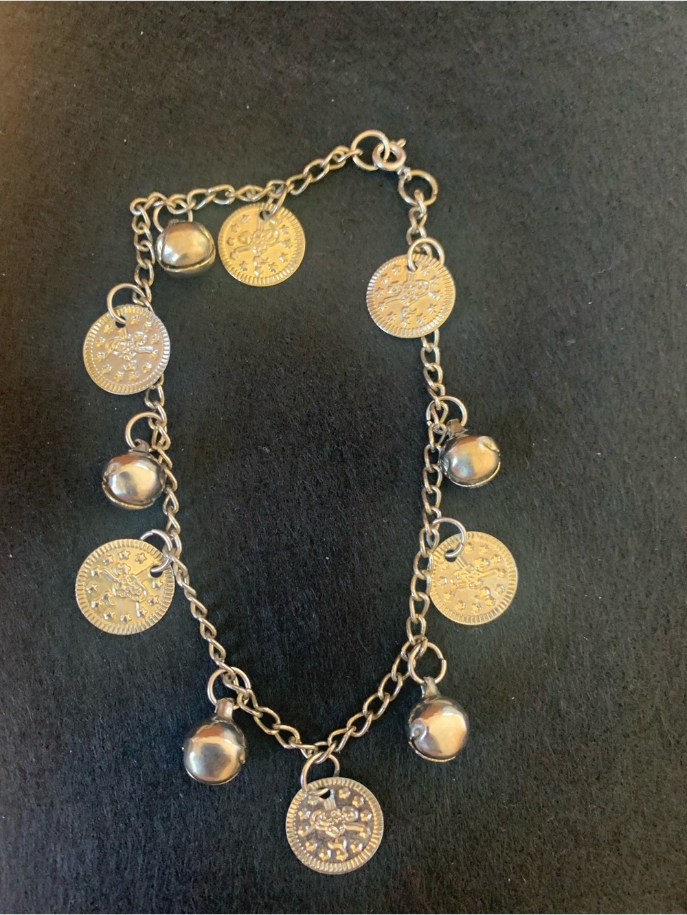 Silver-Tone Coin & Bell Charm anklet - Women Jewelry